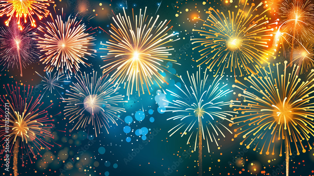 Naklejka premium Summer Fireworks Background Wallpaper 