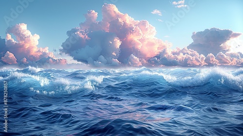 Ocean backgrounds with waves and marine elements create a serene and refreshing look ideal for nautical and nature-themed designs Background Illustration, Bright color tones, , Minimalism,