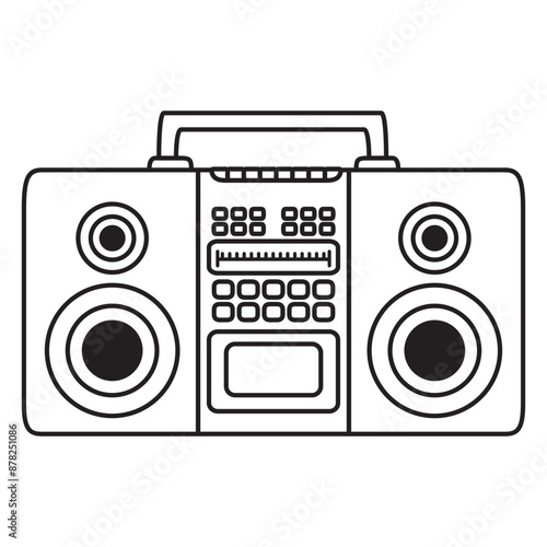 Vintage music players.Boombox musical device.Retro music center.Tape recorder.Stereo audio system.Sound system.Radio recorder icon. Line art vector illustration.