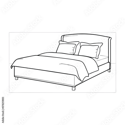 a double bed in line art vector illustration isolated on a white background 