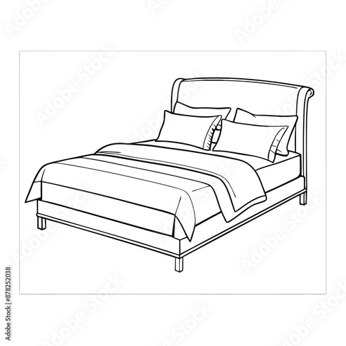 a double bed in line art vector illustration isolated on a white background 