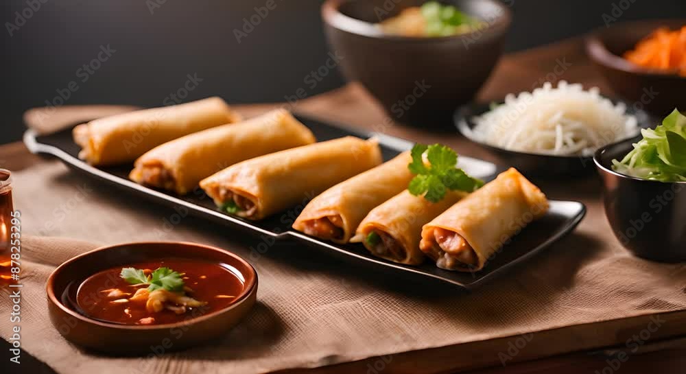 Plate of spring rolls in a Chinese restaurant. Plate of spring rolls in a Chinese restaurant.
