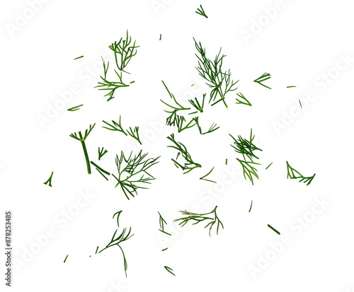 Spice fresh chopped dill isolated. Pile of fresh green chopped dill seasoning isolated over the white background.