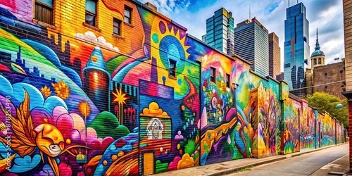 Vibrant graffiti artwork on a city wall , urban, color, street art, spray paint, vibrant, graffiti, wall, city