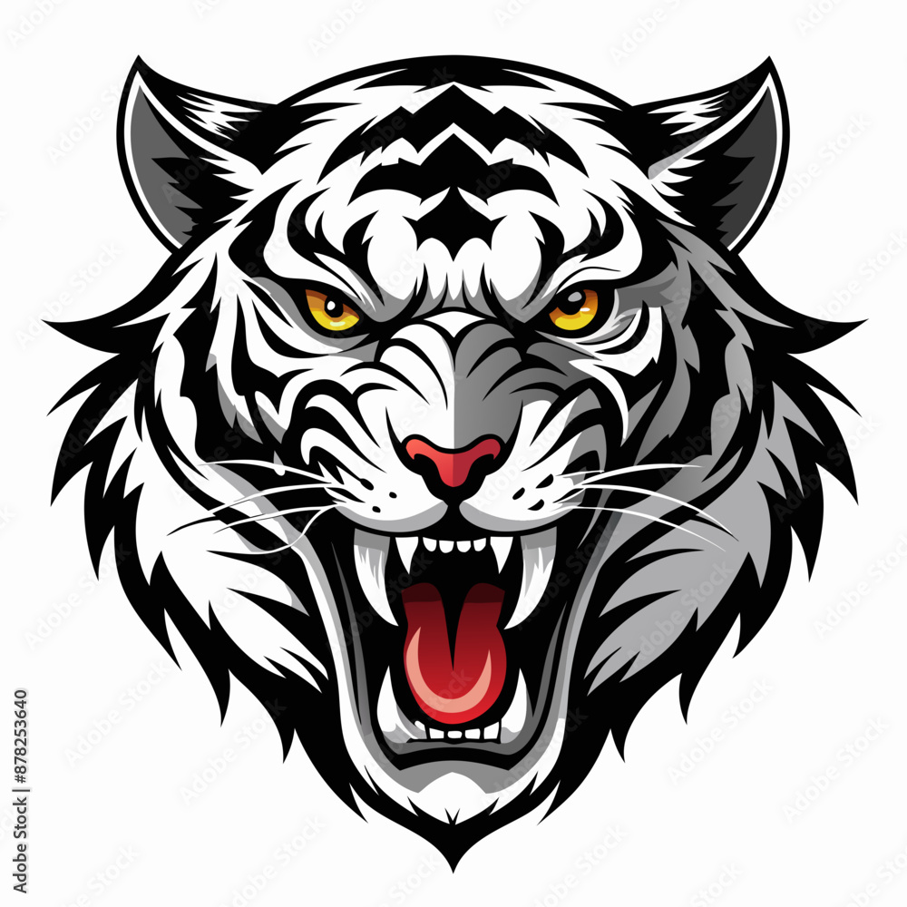 Fototapeta premium Roaring White Tiger Face - Fierce Vector Art Illustration