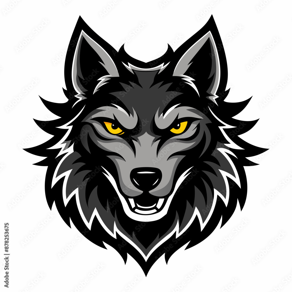 Obraz premium Dynamic Fierce Wolf Mascot Logo with Striking Red Eyes