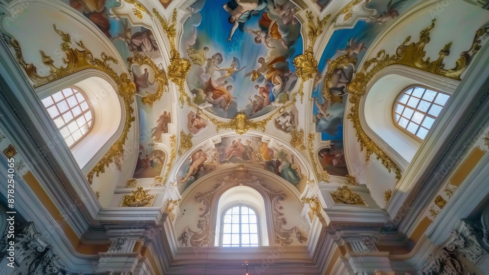 Painted ceiling with the image of angels in heaven
Painted ceiling with the image of angels in heaven