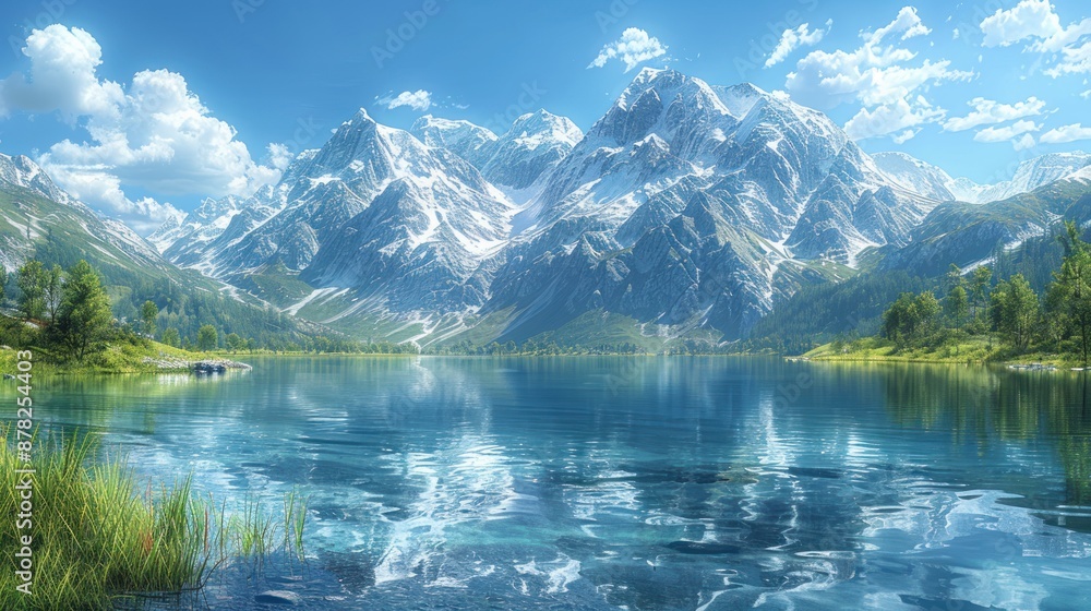 Majestic Mountain Range Reflecting in a Serene Lake Majestic Mountain Range Reflecting in a Serene Lake
