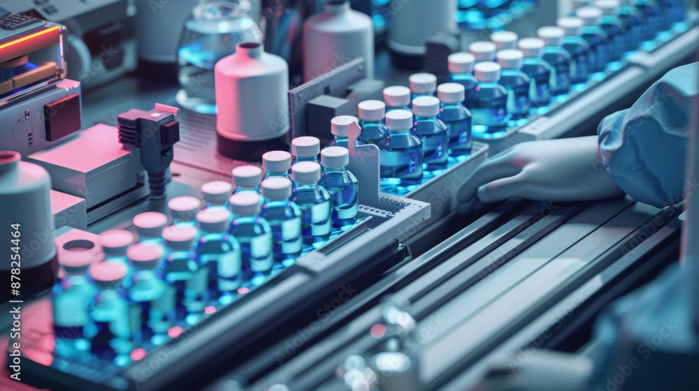 a plastic cap factory with the hands of an inspector checking the production. a plastic cap factory with the hands of an inspector checking the production.