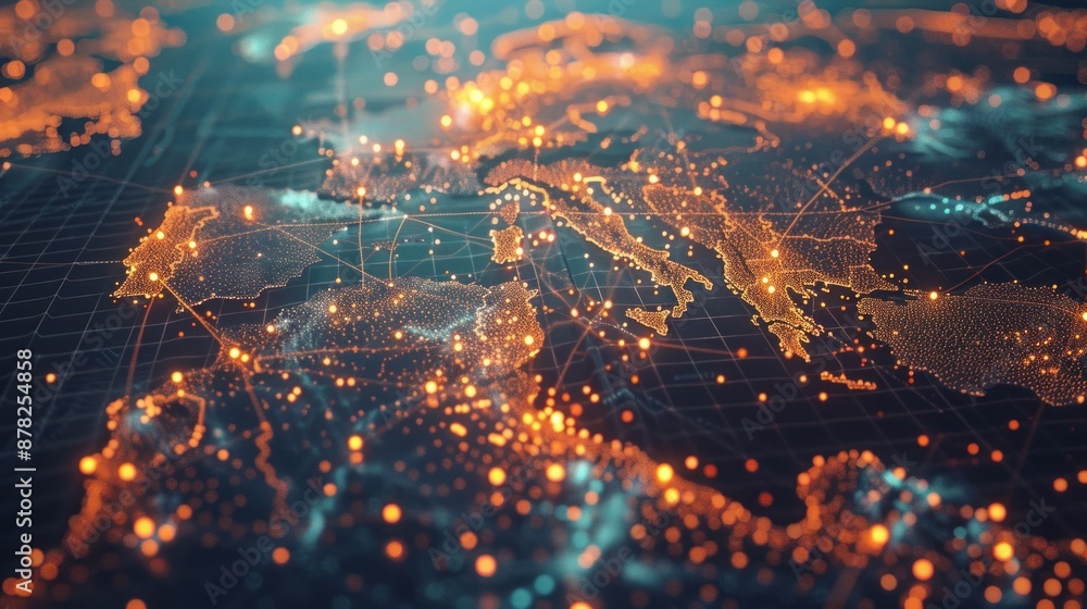 Fototapeta premium Abstract Digital Map of Europe with Illuminated Cities and Connections