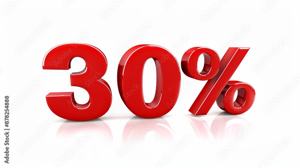30% off sales red text, isolated on white background, in 3D, front view 30% off sales red text, isolated on white background, in 3D, front view