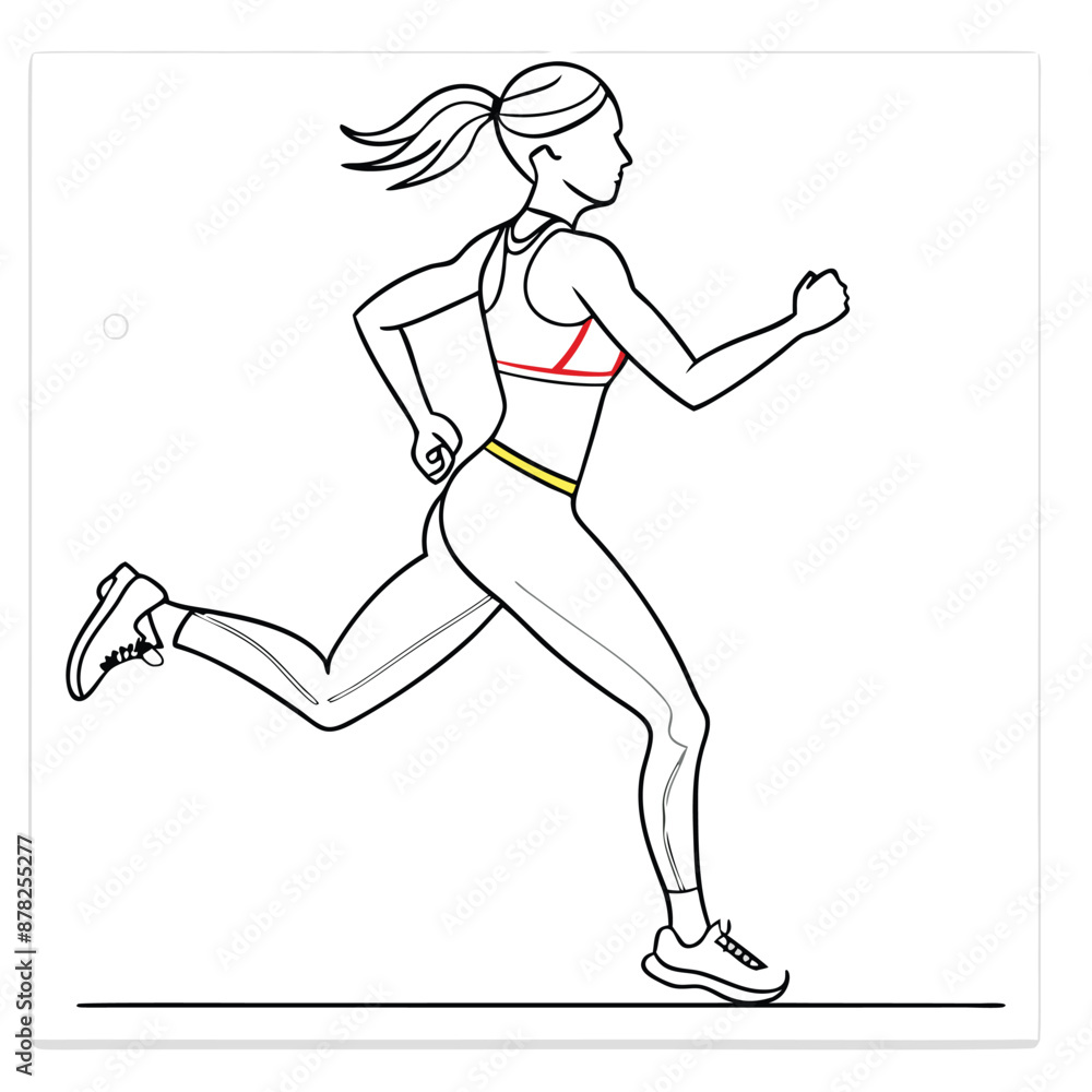 Fototapeta premium a female athlete running or sprinting. line art vector illustration isolated on a white background,