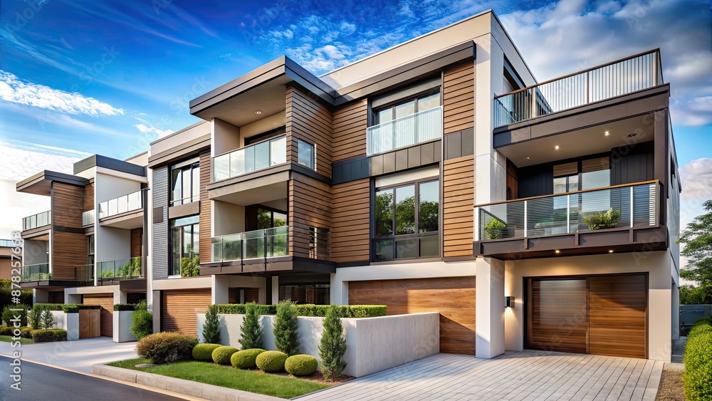 Modern townhouse featuring sleek balconies with a contemporary design, townhouse, modern, balconies, architecture Modern townhouse featuring sleek balconies with a contemporary design, townhouse, modern, balconies, architecture