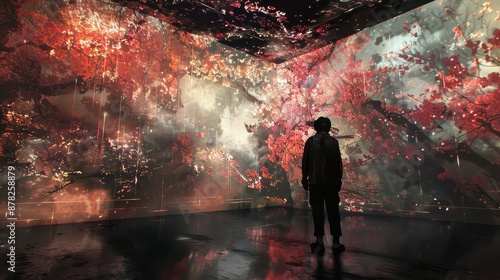 With synchronized projections and digital effects, the installation creates an immersive video art experience.