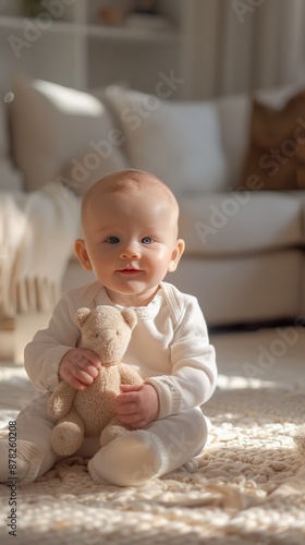 Adorable Baby Holding a Stuffed Toy