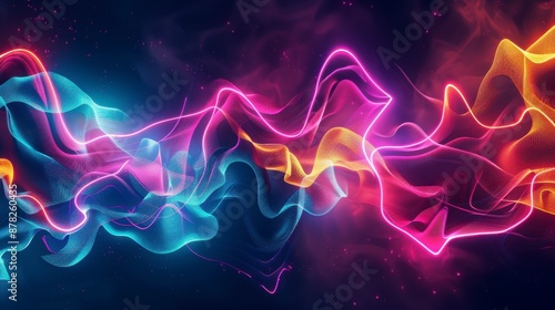 Wavy, bright neon lines on a dark background