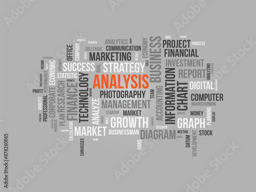 Analysis wordcloud template. Business concept vector background.