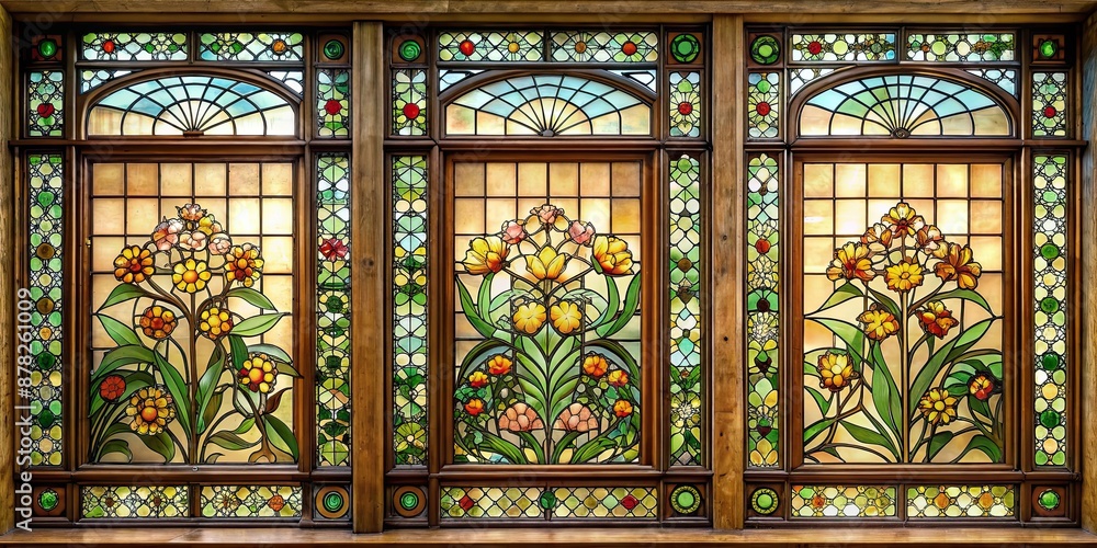 Art Nouveau style window with intricate floral and geometric designs, Art Nouveau, window, Belgium, detail, architecture Art Nouveau style window with intricate floral and geometric designs, Art Nouveau, window, Belgium, detail, architecture