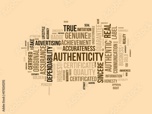 Authenticity wordcloud template. Business concept vector background.