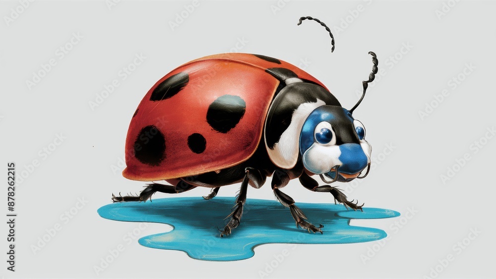 Fototapeta premium A ladybug with blue eyes and black spots on its body, AI