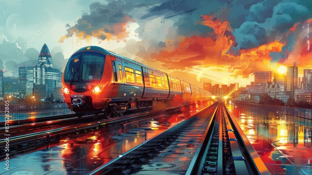 Train Journey Through Cityscape at Sunset Train Journey Through Cityscape at Sunset