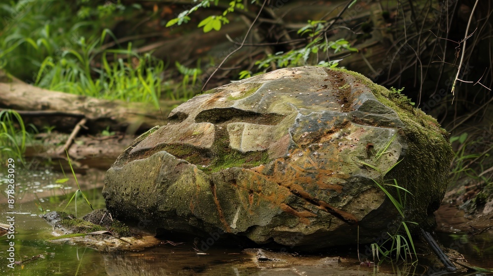 Large Mossy Rock in a Stream Large Mossy Rock in a Stream