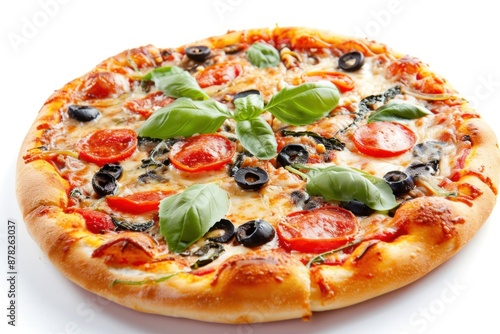 Pizza Capricciosa isolated on a white background with copy space. Capricciosa Pizza isolated on a white background. 