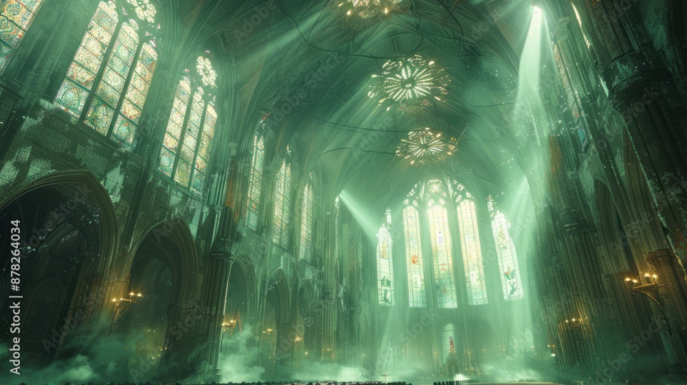 Obraz premium Cathedral Interior with Light Beams