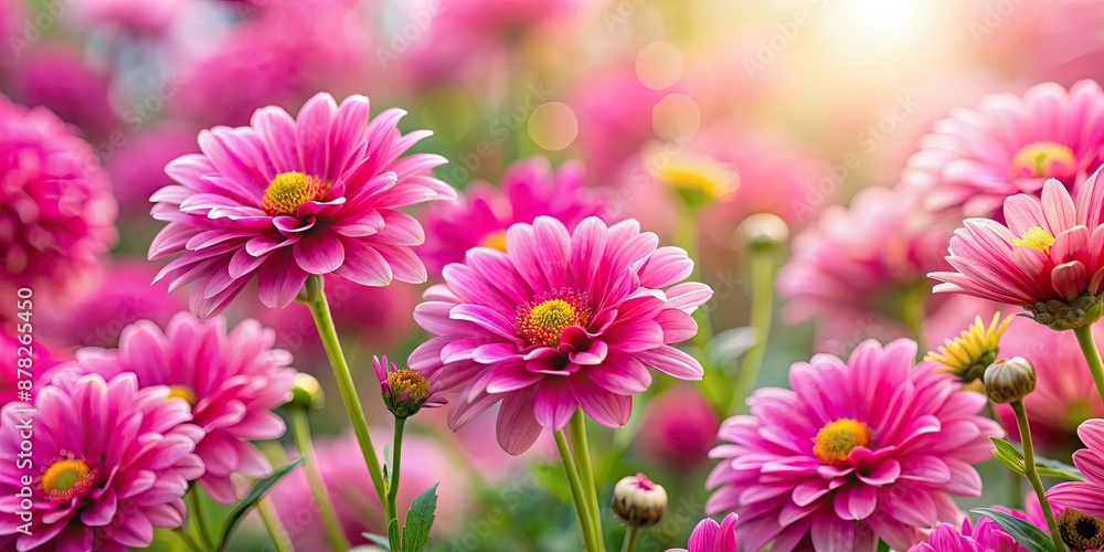 Obraz premium Vibrant pink flowers in full bloom , pink, flowers, garden, petals, floral, spring, nature, vibrant, blooming, close-up