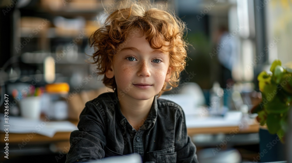 A smart child participating in a science fair, proudly presenting their project to judges A smart child participating in a science fair, proudly presenting their project to judges