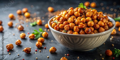 A sweet and spicy roasted chickpeas in a bowl, spicy, chickpeas photo