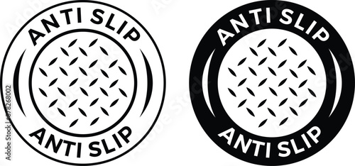 Anti slip icon set in blue and black color. Antislip texture symbol. slip prevention vector stamp.