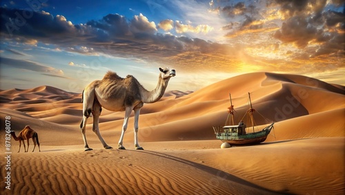 desert and sand ship brown camel in the Sahara safari wild animals, sand, animals, Sahara, ship, desert, safari