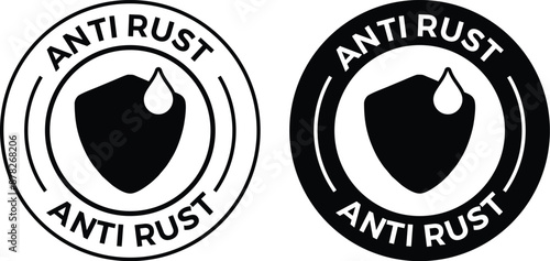 Anti rust icon set. Anti oxidation symbol. Rust resistant emblem set.