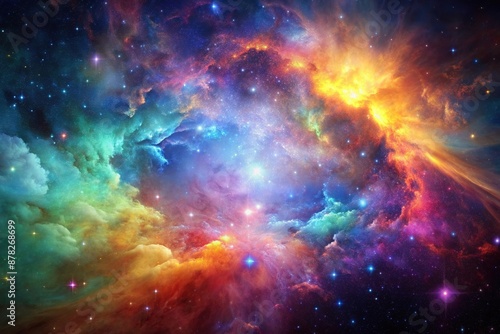 Vibrant and Colorful Cosmic Nebula in Space, Vibrant, Colorful