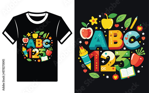 ABC 123 T shirt design Vector Illustration.