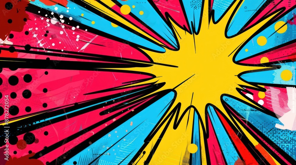 Fototapeta premium Comic Book Style Explosion with Colorful Background