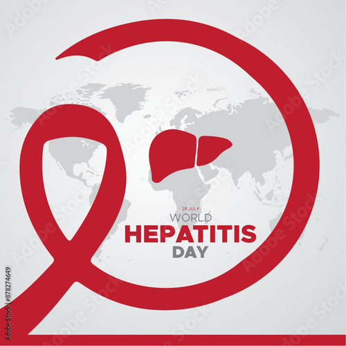 world hepatitis day, 28 july hepatitis day, rounded ribbon and Liver concept about hepatitis day editable template,  simple typography, eps file.