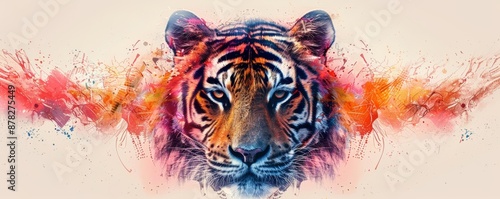 A colorful watercolor painting of a tiger's face.