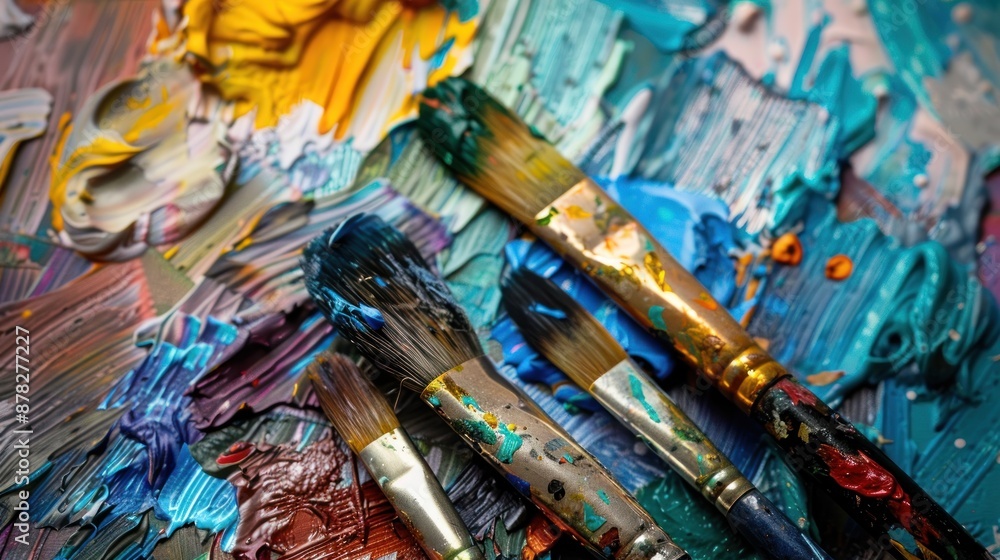 Close-Up of Paintbrushes on a Palette Close-Up of Paintbrushes on a Palette