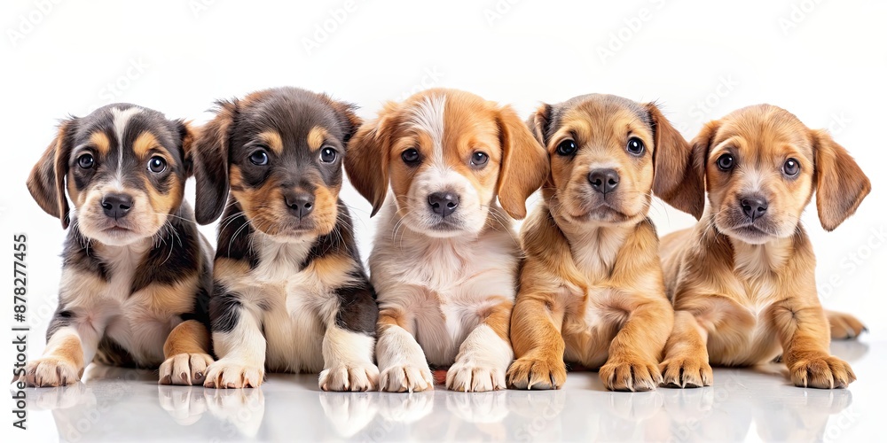 Cute puppies sitting in a row looking towards the camera, puppies, cute, adorable, dogs, pets, sitting, row, together, group Cute puppies sitting in a row looking towards the camera, puppies, cute, adorable, dogs, pets, sitting, row, together, group