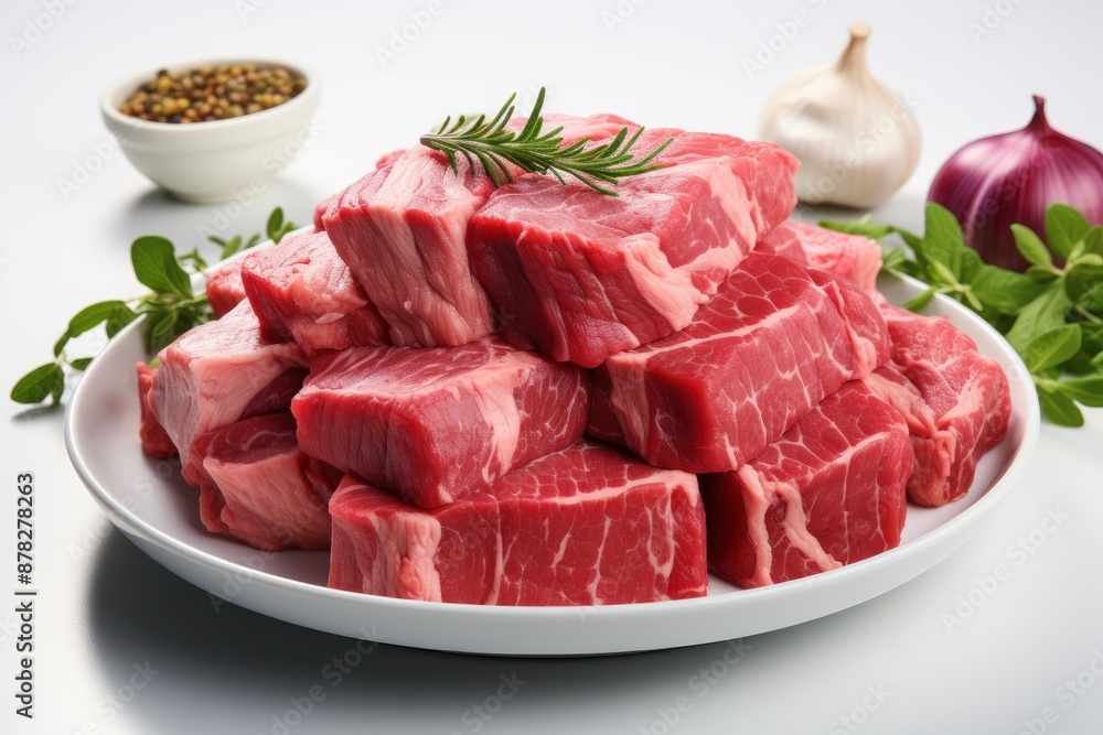Fresh Raw Beef Steaks with Rosemary and Salt Fresh Raw Beef Steaks with Rosemary and Salt