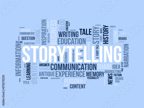 Storytelling wordcloud template. Literature concept vector background.