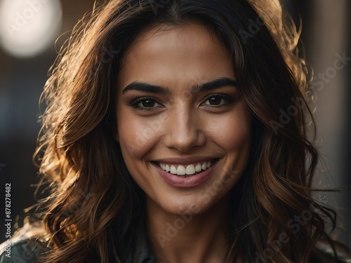 beautiful model hispanic woman smiling on camera closeup portrait shot