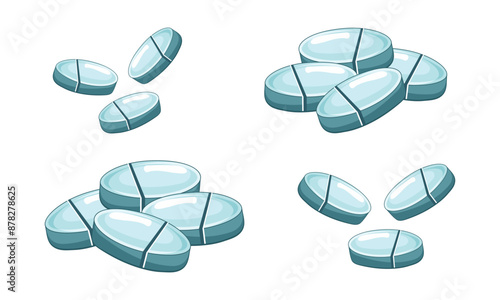 Blue medical pills isolated on white background. flat vector 