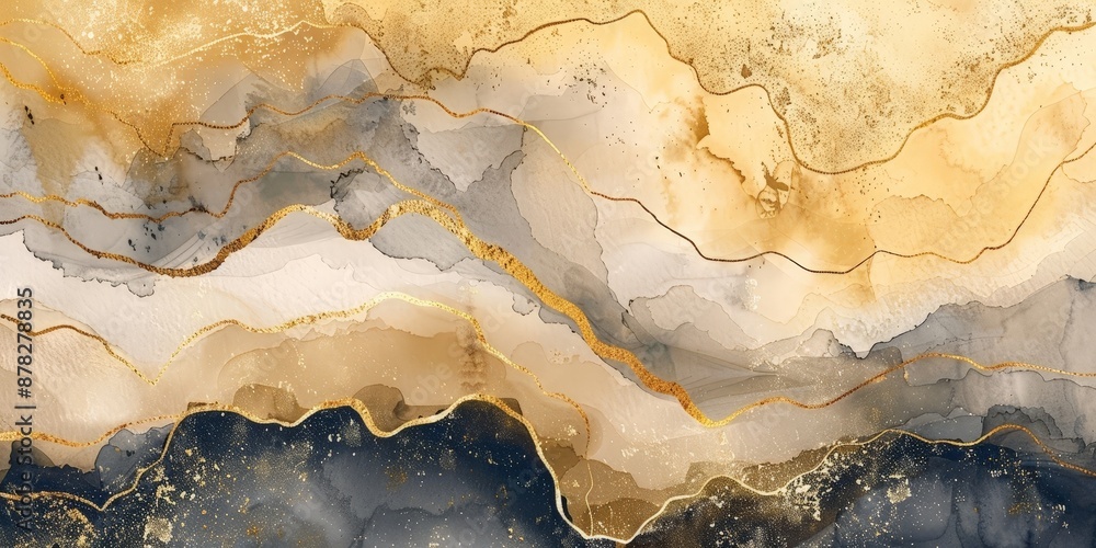 Obraz premium Abstract Gold and Blue Watercolor Art