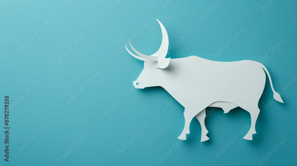 Minimal paper craft representation of a stock market bull symbol Stock Photo with copy space Minimal paper craft representation of a stock market bull symbol Stock Photo with copy space