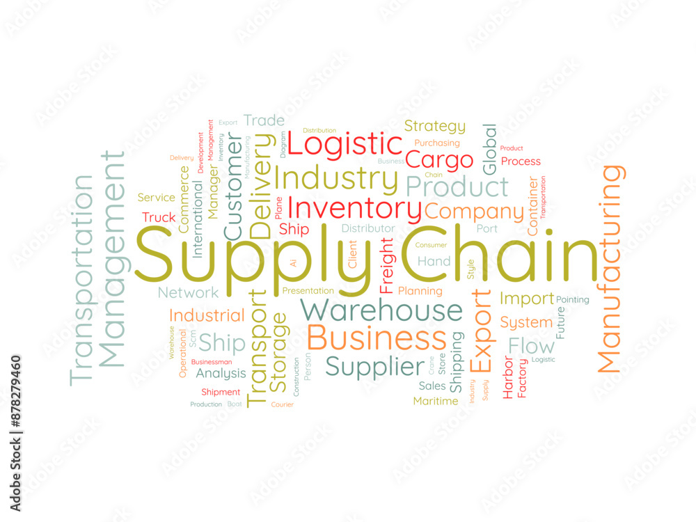 Obraz premium Supply chain wordcloud template. Business concept vector background.