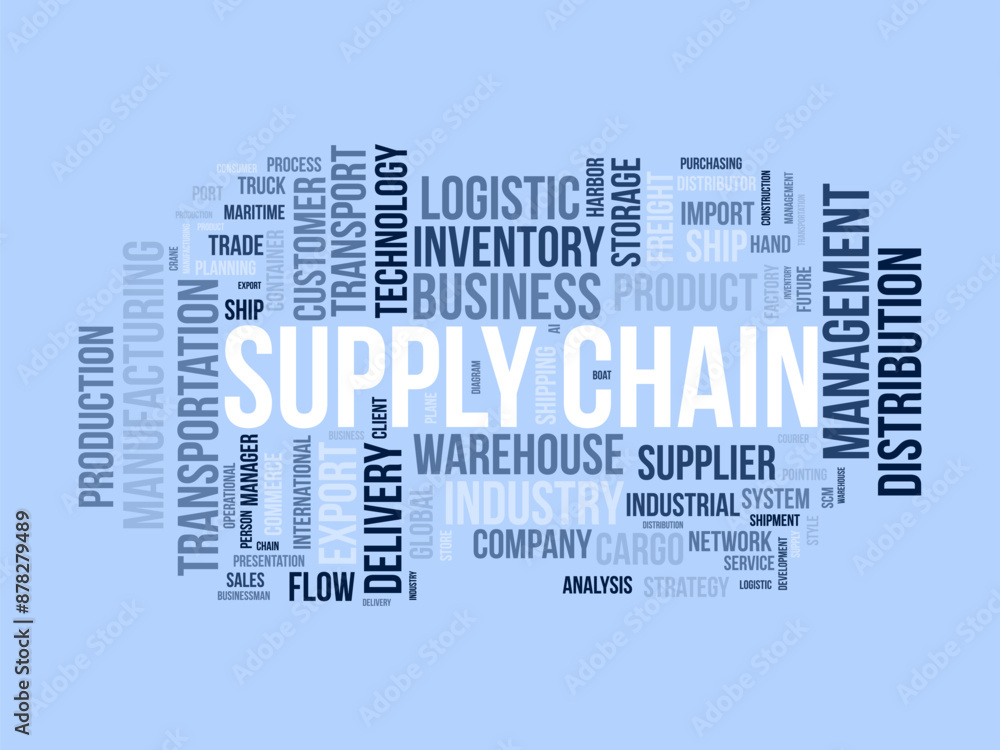Fototapeta premium Supply chain wordcloud template. Business concept vector background.