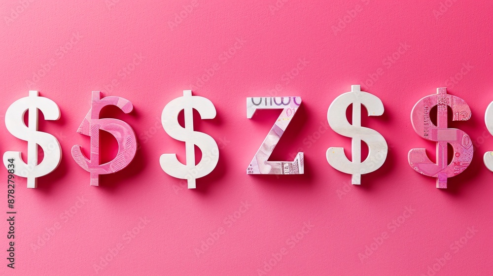 Minimalist paper cutout of currency symbols with graphs Stock Photo with copy space Minimalist paper cutout of currency symbols with graphs Stock Photo with copy space
